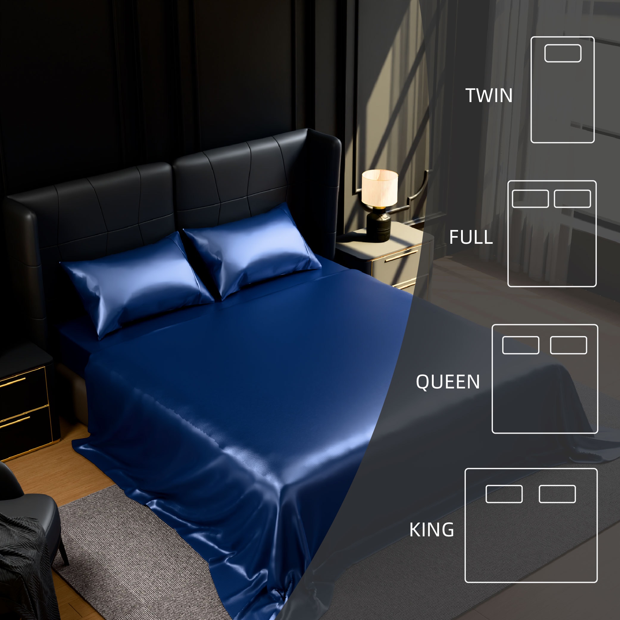 Satin Bed Sheets, Full Size Sheets Set, 4 Pcs Silky Bedding Set With 15 Inches Deep Pocket For Mattress (Full, Navy Blue)_voghion.com